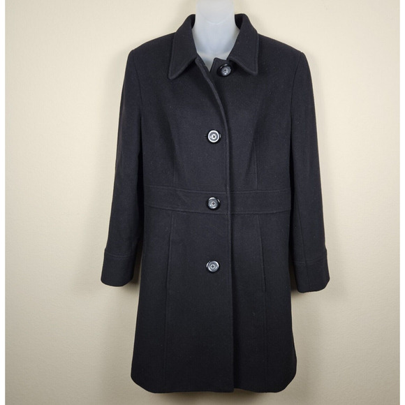 VTG Wool Cashmere Blend Overcoat Womens Black Winter Classic Dressy Coat Long 14 - Picture 1 of 16